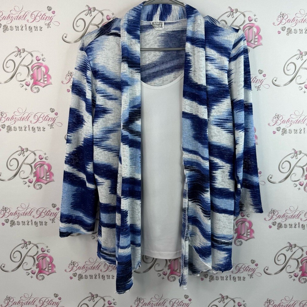 Vamp long sleeve shirt, cardigan, look style Blue and White Women's Sweater